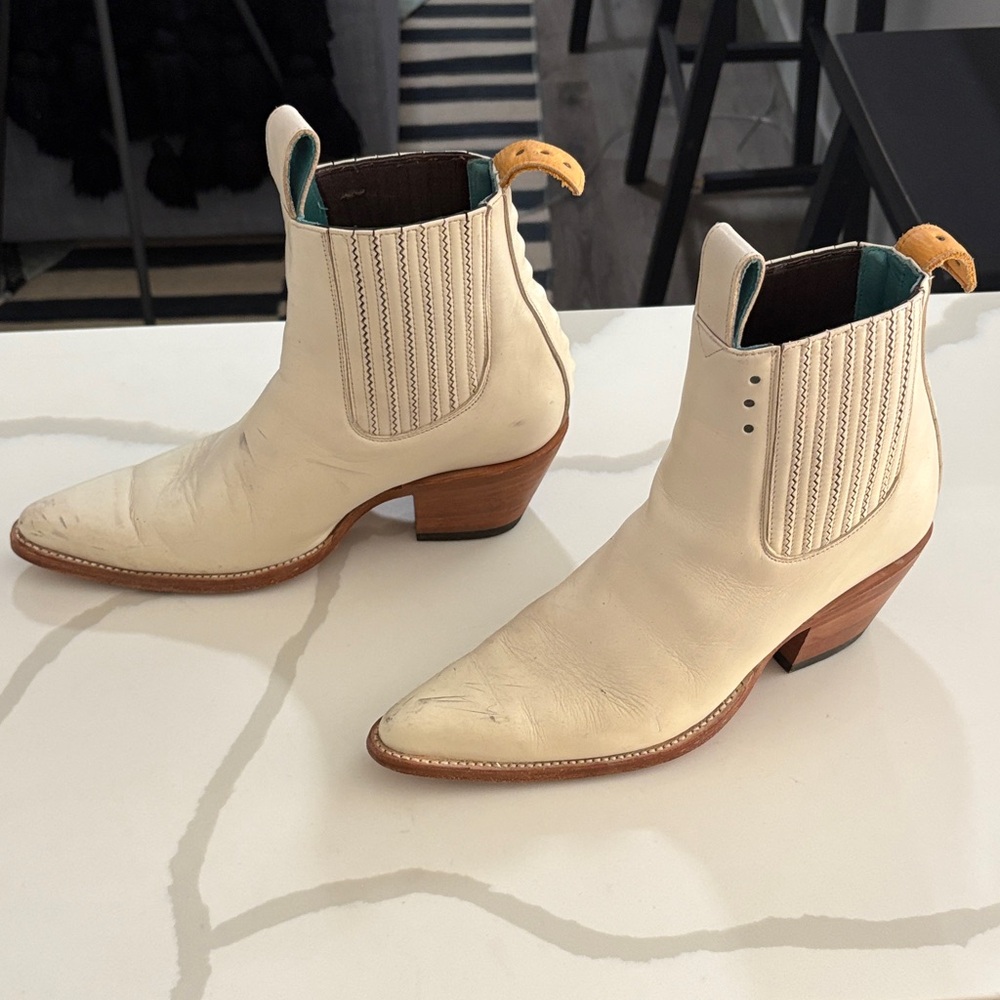 PSKAUFMAN Women's Cream Western Ankle Boots